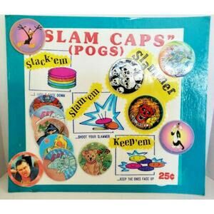Slam Caps Assorted Colorful Pogs Toys Gumball Vending Machine‎ Disp Card #18
